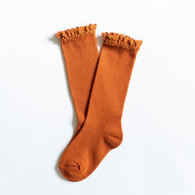 Load image into Gallery viewer, PUMPKIN SPICE LACE TOP KNEE HIGHS - LITTLE STOCKING CO